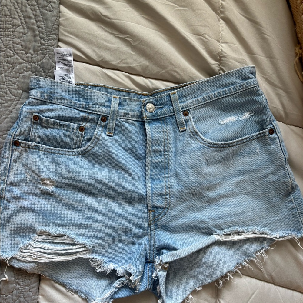 Levi's Light Blue Frayed Jean Shorts